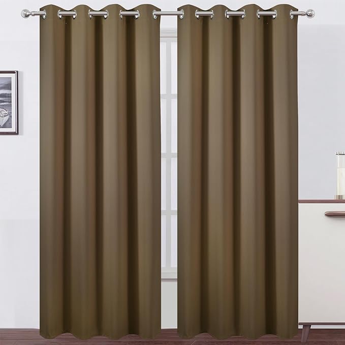 Blackout Curtains 52 x 84 inches Long Brown Curtains Set of 2 Panels Thermal by Lemomo