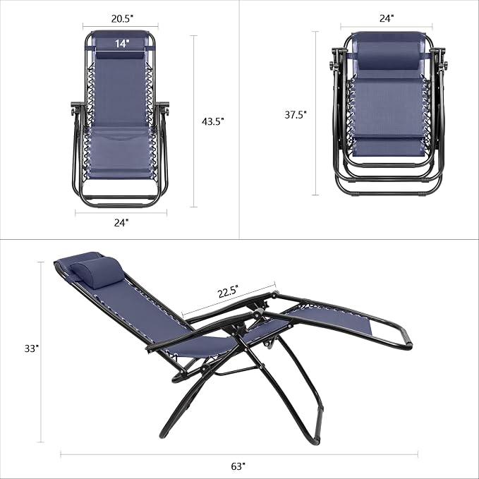 Devoko Patio Zero Gravity Chair Outdoor Folding Adjustable Reclining Chairs - Image 3