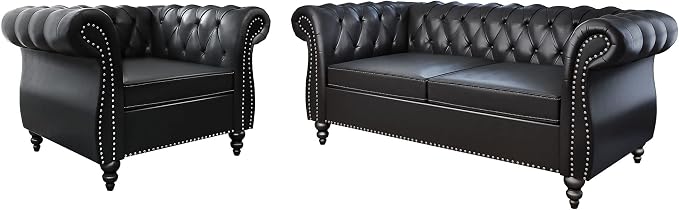 QHITTY 2 Piece Living Room Set, Sectional Chesterfield Sofa Chair Contemporary by QHITTYFurnitureLife