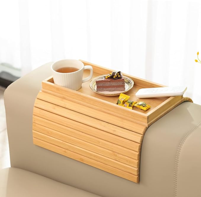 GEHE Bamboo Sofa Arm Tray, Foldable Couch Arm Tray Side Table, Anti-Falling by GEHE