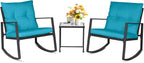SUNCROWN 3 Piece Outdoor Rocking Bistro Set Black Wicker Furniture Porch Chairs by HOME