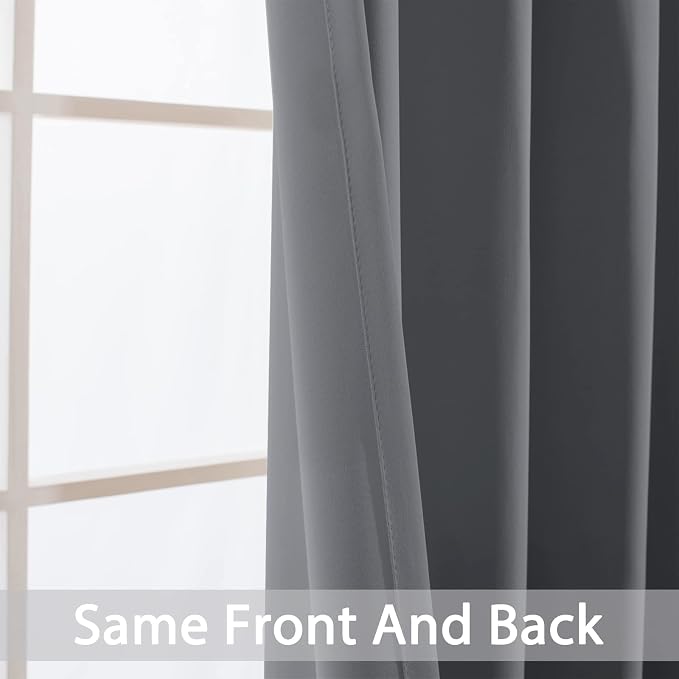Yakamok Grey Room Darkening Curtains 62x72 inch Gray Grommet-Living Room | 2 - Image 6
