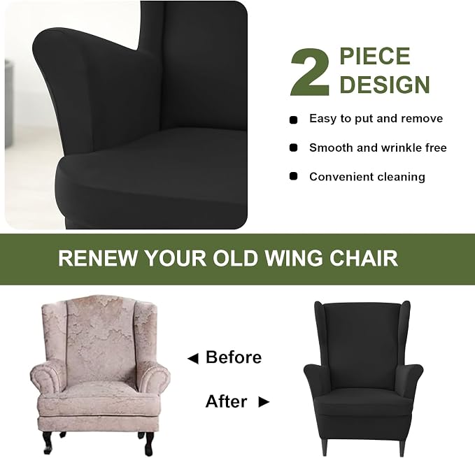 HAOYONG Wing Chair Slipcovers Waterproof Spandex Wingback Chair Covers 2 Pieces - Image 7