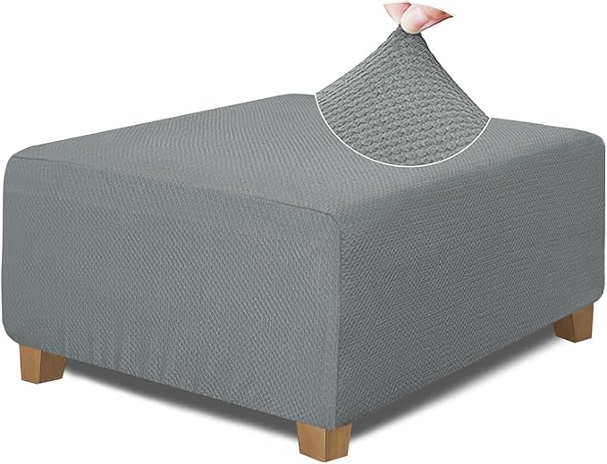 NeColorLife Square Ottoman Cover Jacquard Fabric Slipcover Thick Stretchable by NeColorLife