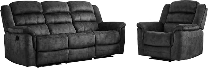 EBELLO 2 Pieces Reclining Couch Furniture Set, Soft Fabric Manual Recliner Sofa - Image 8