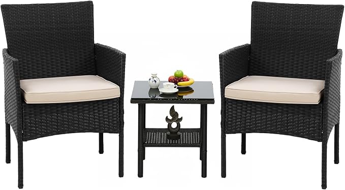 FDW 3 Pieces Patio Furniture Set Outdoor Wicker Bistro Sets Modern Rattan Chair by FDW