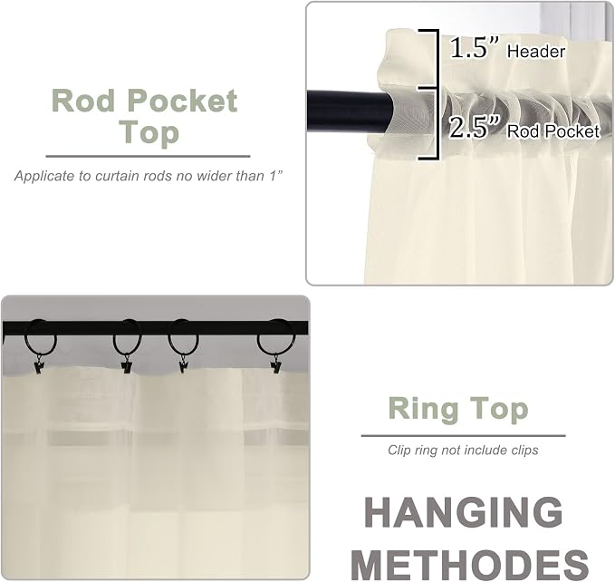 Extra Long Cream Sheer Curtains 96 Inches Long 2 Panels Set, Soft Lightweight - Image 4