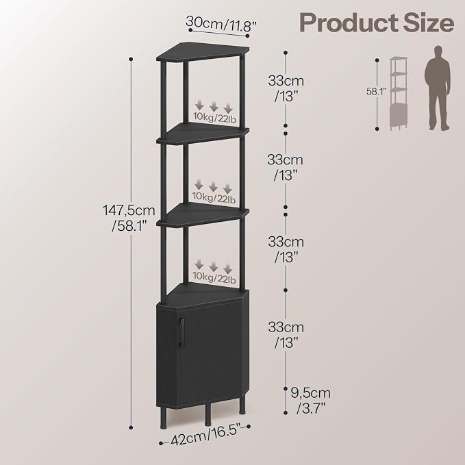 HOOBRO Corner Cabinet with LED Light, Corner Shelf Stand with Storage and Doors - Image 2