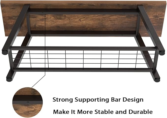 Oastreeful Storage Bench Industrial Rustic Wooden and Metal Entryway Shoe Boots - Image 8