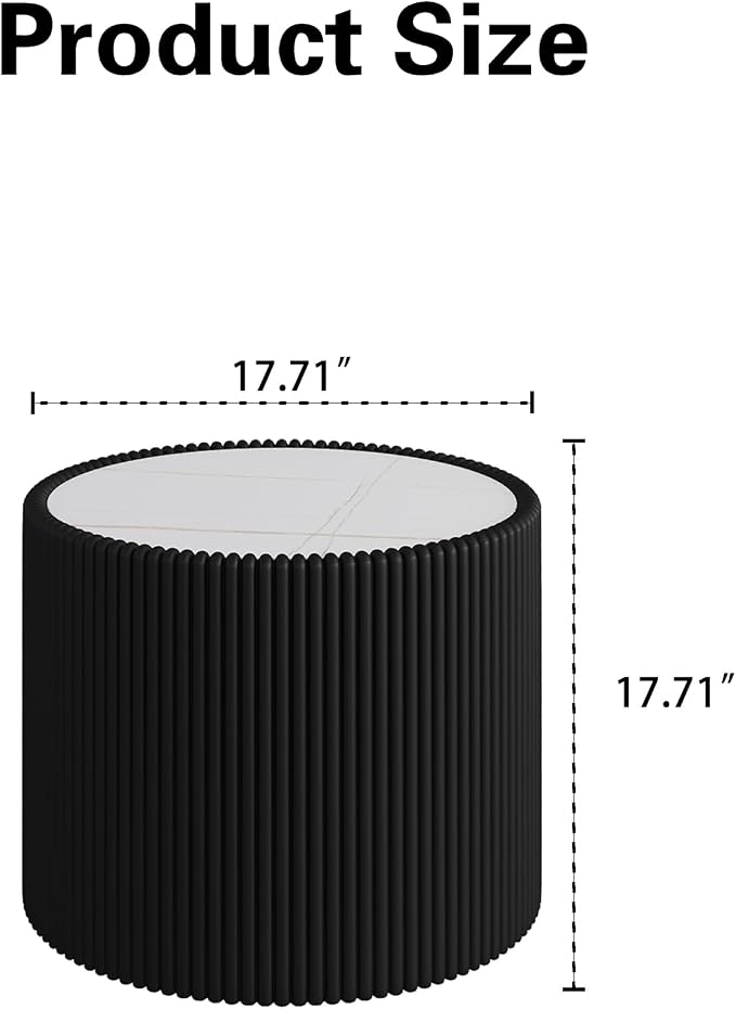 Marble Round Side Table, 17.71" Fluted End Table - Image 2
