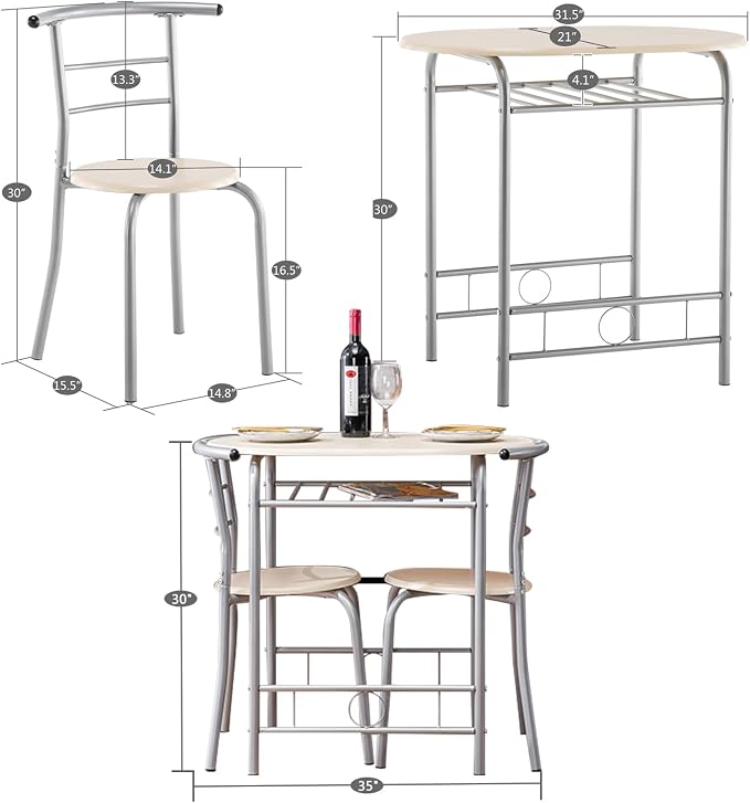 VINGLI 3 Piece Dining Set, Small Kitchen Table Set - Image 7