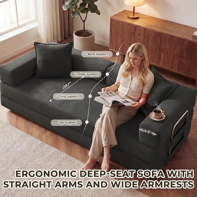 GRUSIGN 78 Inch Convertible Sofa Bed, 5-in-1 Futon Sofa Bed Pull Out Couch - Image 6