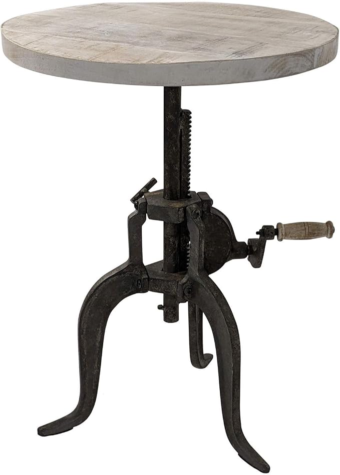 Carolina Chair & Table Adjustable Hand Crank 18" Wooden Top Rustic Side Table by CarolinaChairTable