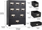 Apothecary Cabinet with 9 Drawers & Labels Rustic Library Card Catalog Cabinet - Image 3