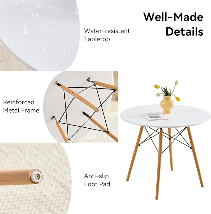 5-Piece Round Dining Table Set, Small Kitchen Table Chairs Set of 4 Space - Image 4
