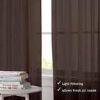 Sheer Chocolate Curtains, Sheer Curtains 90 Inches Long 2 Panels Set, Rod - Image 3