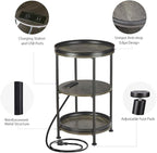 Dulcii Round Side Table with Charging Station, End Table with 3 Shelves - Image 9