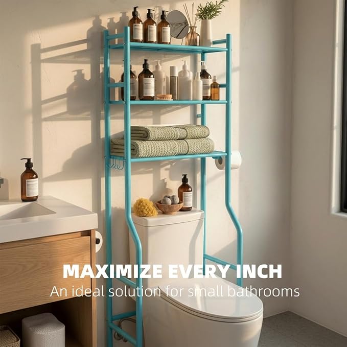 GloTika 3-Tier Over Toilet Storage - 150lb Total Capacity Metal Bathroom - Image 4