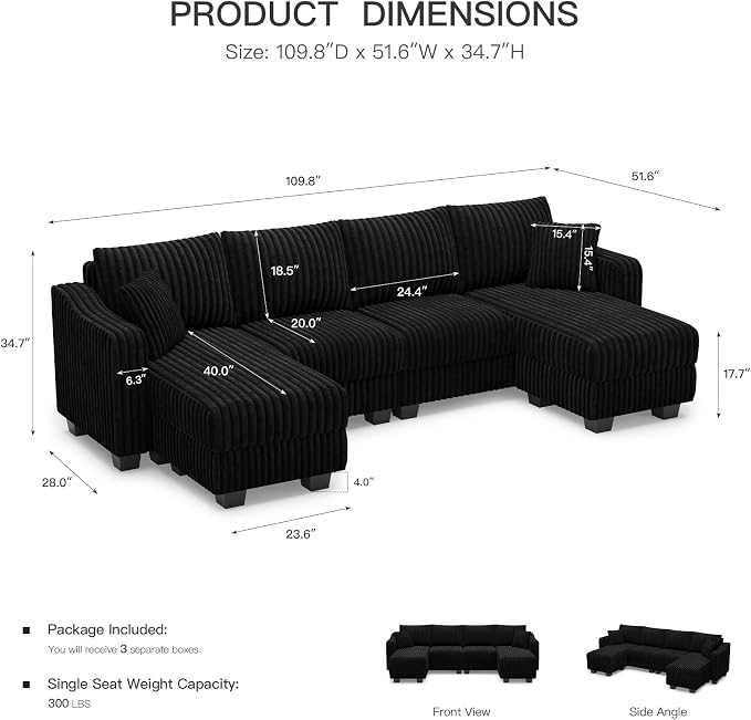 Belffin U Shaped Couch with Reversible Chaises Sectional Couches - Image 2