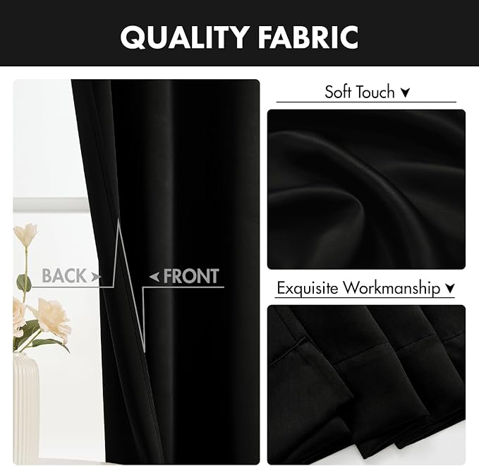 MIULEE 4 Panels Set Black Blackout Curtains 63 Inch Length Bedroom | Thermal - Image 8