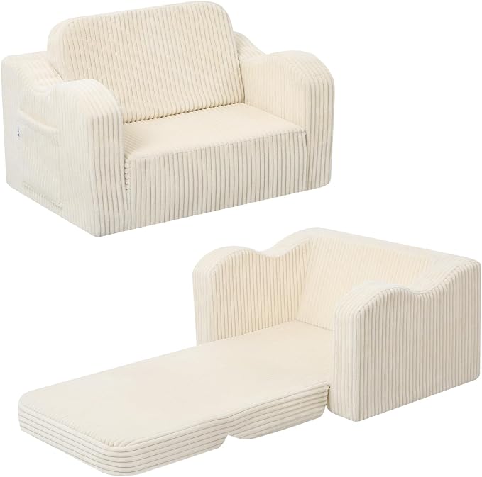 MeMoreCool Toddler Couch Fold Out – 2-in-1 Convertible Kids Sofa Bed by MeMoreCool