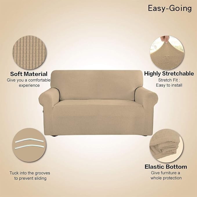 Easy-Going Stretch Loveseat Couch Covers Washable Sand | 1-Piece Loveseat Covers - Image 3