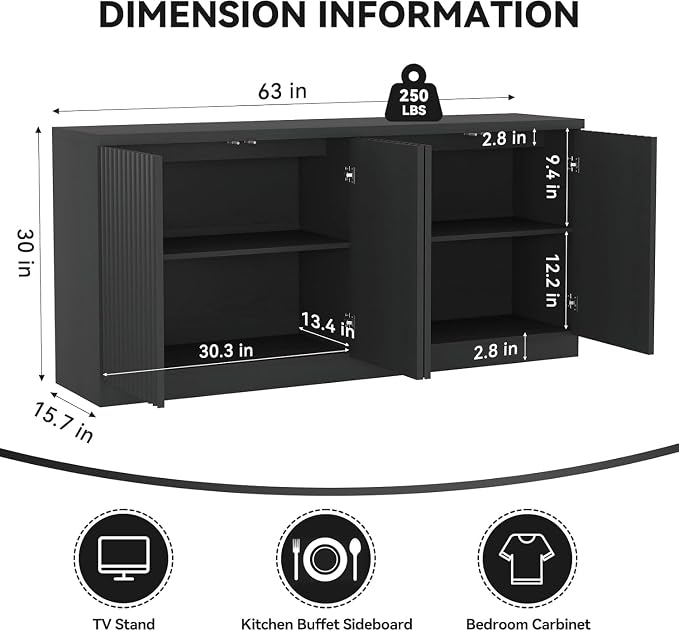 63'' Fluted TV Stand for TVs up to 75'', Modern Media Console - Image 2