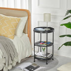Dulcii Round Side Table with Charging Station, Bedroom Nightstand with Steel - Image 7