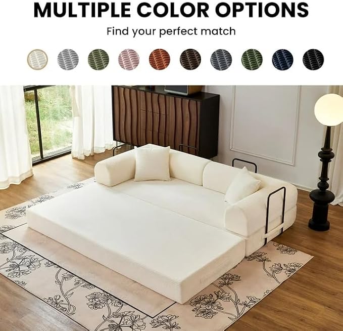 79'' Folding Convertible Sofa, Corduroy Modular Floor Couch - Image 8