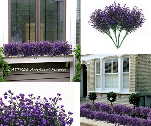 CATTREE Artificial Plants Shrubs Bushes, Plastic Fake Flowers Wedding Indoor Outdoor Home Garden Verandah Kitchen Office Table Centerpieces Arrangements Christmas Decoration - Deep Purple 4 pcs - Image 5