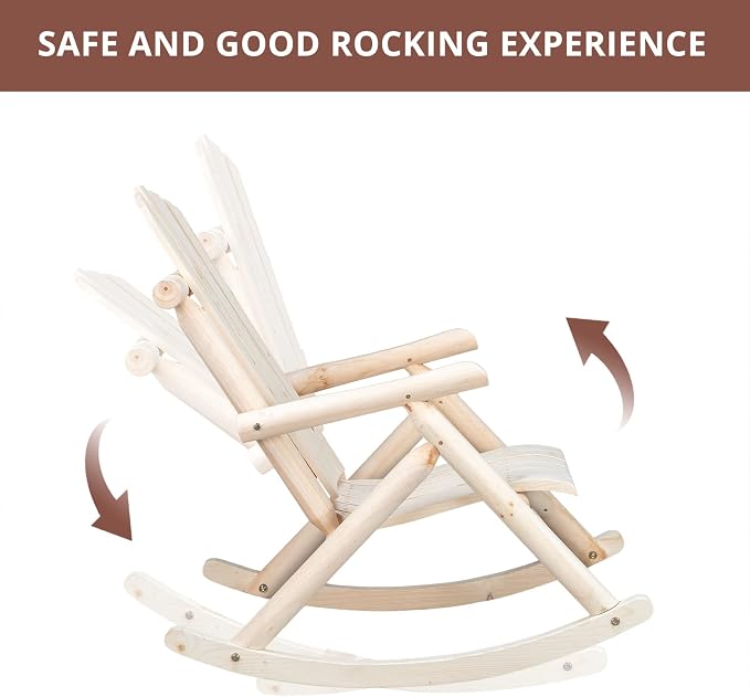 Outvita Wooden Rocking Chair Set of 2, Fir Log Adirondack Rocker, Outdoor Wood - Image 6