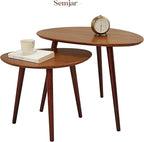Small Oval Coffee Tables Set, Acacia Wood Nesting Tables（25.6"x17.7"+17.7"x13.4" - Image 9
