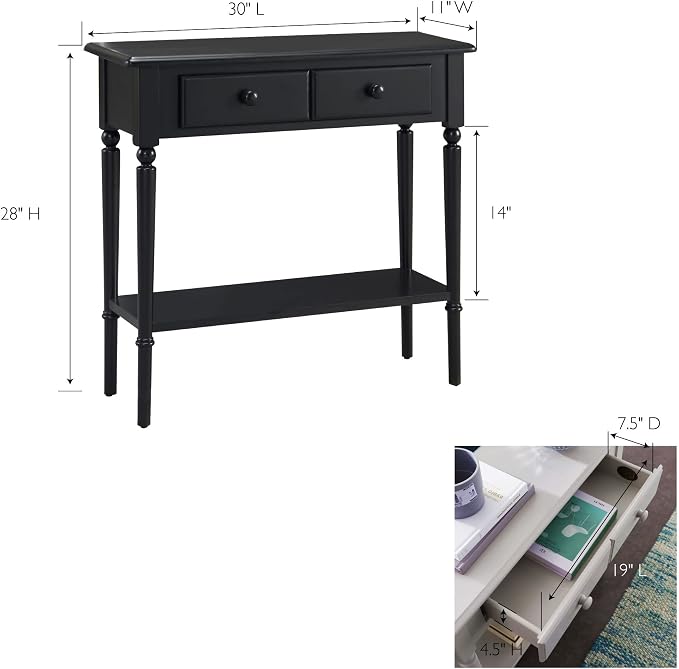 Leick Home Coastal Console Table, Solid Wood, 2 Storage Drawers, Bottom Display - Image 3