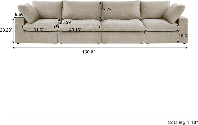JACH 160" Cloud Sectional Couch, Modern Modular Convertible Sofa, Couch Cushion - Image 2