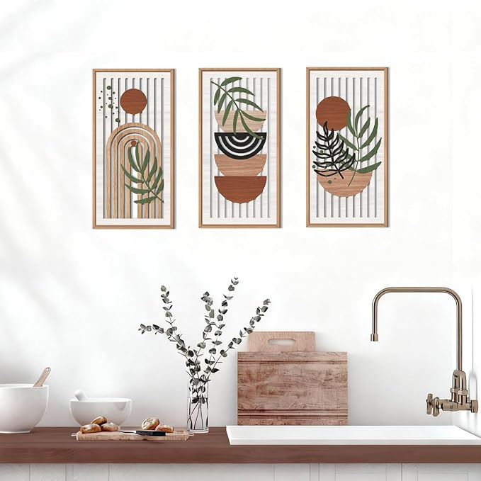 IARTTOP Boho Mid-century Modern Wood Wall Art 8x16 Inch Framed Bohemian - Image 3