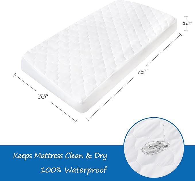 Cot Mattress Pad Waterproof 2 Pack, Quilted Cot Size Mattress Pads Cover 30" X - Image 2
