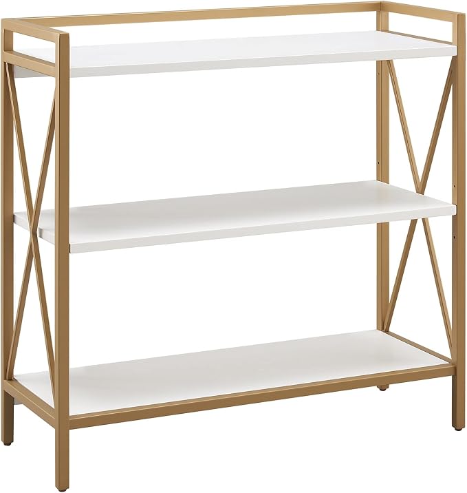Leick Home Claudette Bookshelf, Satin Gold, 3 Shelves, Easy Assembly, 12 in D x by LeickFurniture
