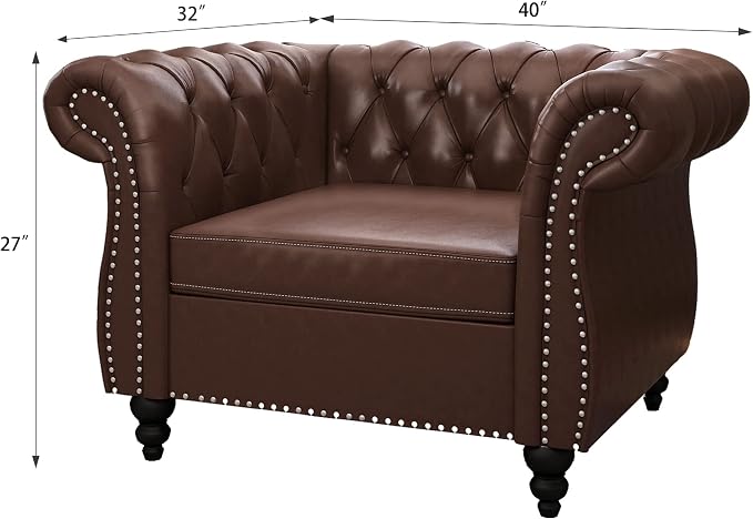 ORRD 2 Piece Living Room Set, Chesterfield Leather Sofa Couch Chair - Image 3