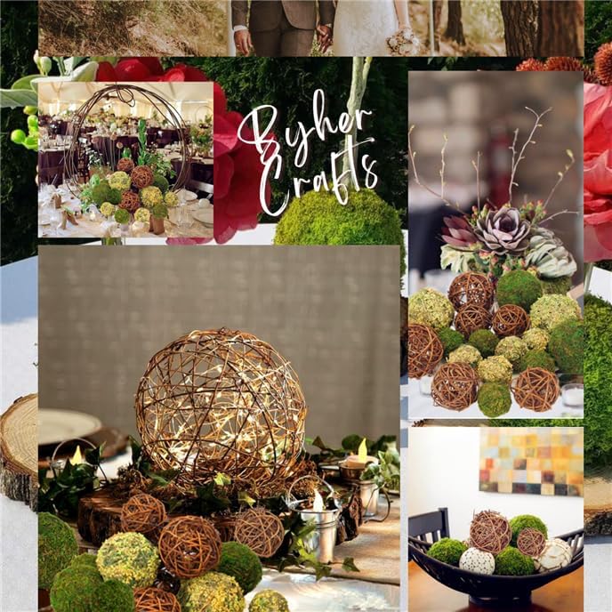 Decorative Balls for Centerpiece Bowls, 18pcs Fake Moss Balls + Wicker Rattan Balls Set Vase Bowl Filler for Home Garden Wedding Party Decor (Fresh Green + Rustic Brown) - Image 6