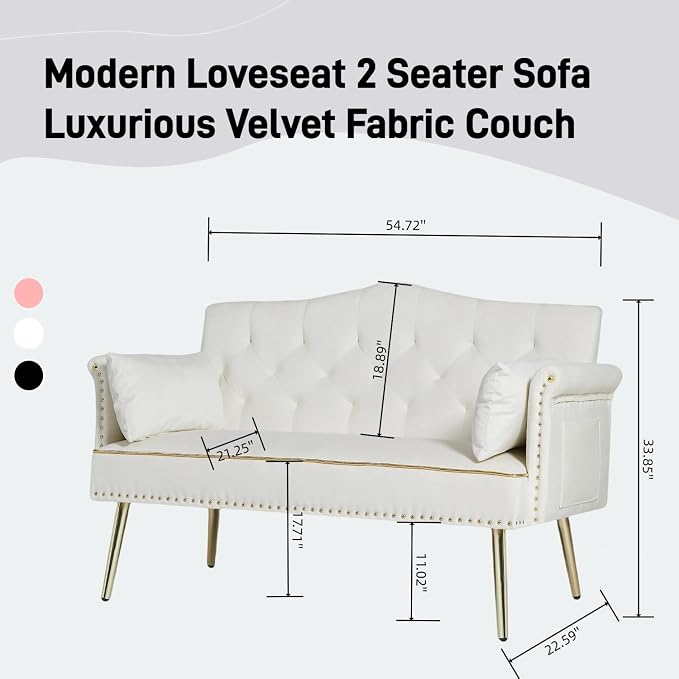 oaaktu Small Velvet Loveseat Sofa - Image 2