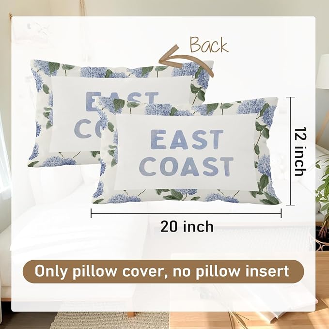Coastal Decor, Hydrangea Floral East Coast Throw Pillow Lumbar Gifts - Image 7