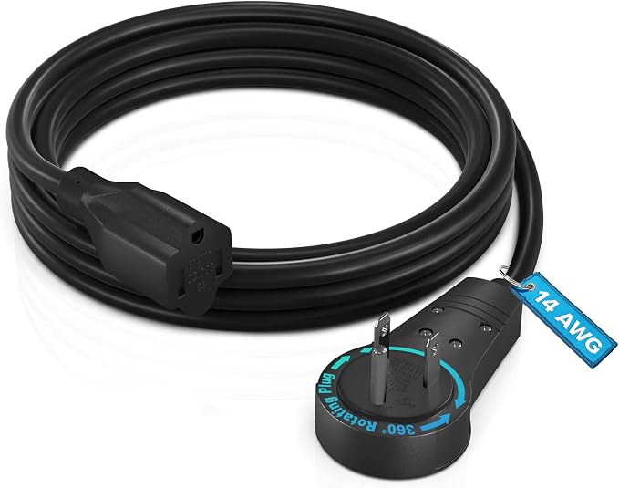 Maximm Extension Cord 6 Feet – 360° Rotating Flat Plug, 3-Prong Grounded Power by MaximmCable