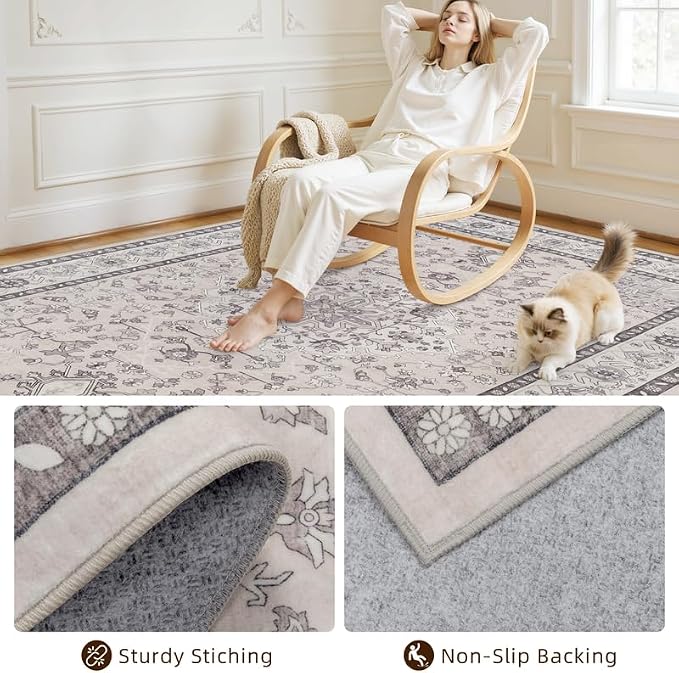 10x14 Area Rugs Living Room: Bedroom Washable Carpet Beige & Grey | Large - Image 4