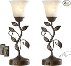 Set of 2 Touch Farmhouse Bedroom Table Lamps, Nightstand Vintage Flower Lamps by RORIANO