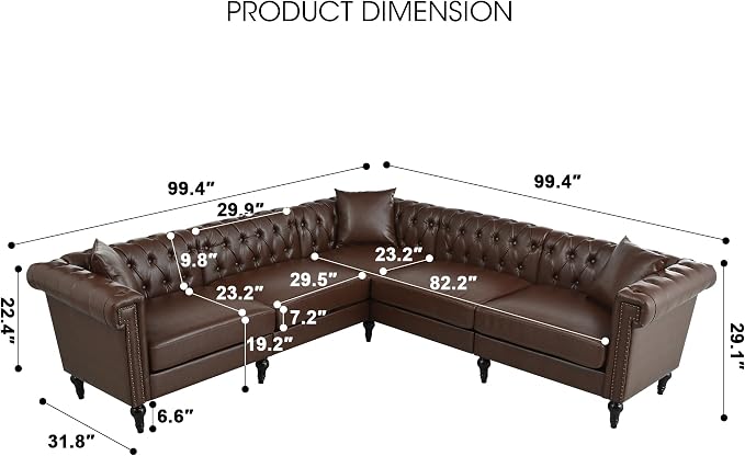 KEIKI 99" L-Shaped Luxury PU Leather Chesterfield Sectional Sofa - Image 2