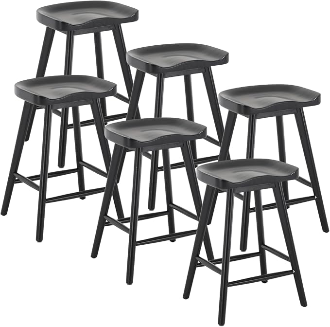 LukeAlon 24.25" Classic Counter Height Wood Barstools Set of 6 Wooden Ergonomic by LukeAlon