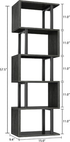 Furologee 6 Tier Bookshelf Tall Geometric Bookcase, S Shaped Industrial Display - Image 3