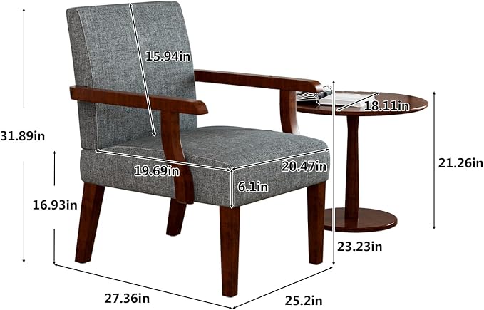 2PCS Accent Chairs with Table Set, Fabric Upholstered Modern Accent Armchair - Image 2