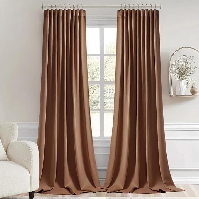 MIULEE Cappuccino Brown Back Tab Blackout Curtains 52"x96" Long 2 Panel Set | - Image 9