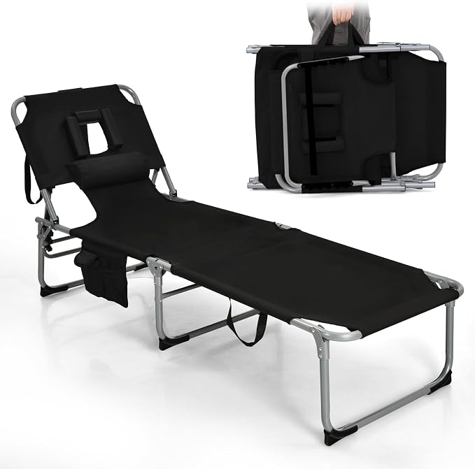 Goplus Tanning Chair, Folding Adjustable Patio Lounge Chair by Goplus